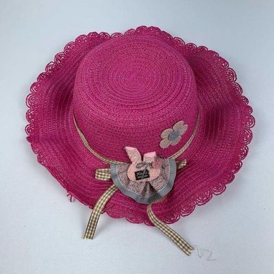 Chapéu De Palha Sintética Infantil Moda Praia Com Coelhinho Com Elástico pink