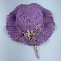 Chapéu De Palha Sintética Infantil Moda Praia Com Coelhinho Com Elástico lilas