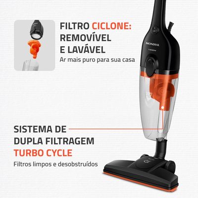 Aspirador de Pó Turbo Cycle  Mondial  Preto/Laranja  1500W- AP-40-B 127V