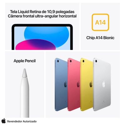 iPad (10ª geração) Apple A14 Bionic (10,9", Wi-Fi, 64GB) - Prateado