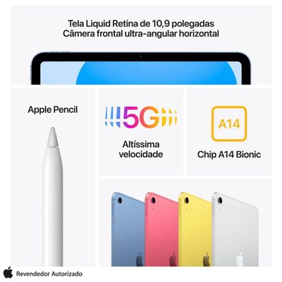 iPad (10ª geração) Apple A14 Bionic (10,9", Wi-Fi, 64GB) - Rosa