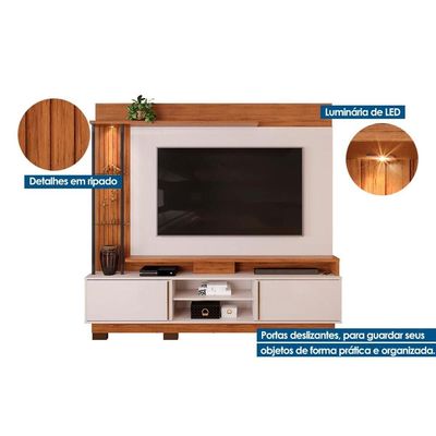 Home p/ TV até 70 Polegadas Martino c/ Prateleira Nichos e Pés 200x190cm Cedro/Bali - DJ Móveis