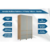 Armário Multiuso Lavanderia Rainha c/ 4 Portas e 4 Gavetas 140cm Branca - Nesher