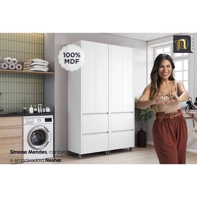Armário Multiuso Lavanderia Rainha c/ 4 Portas e 4 Gavetas 140cm Branca - Nesher