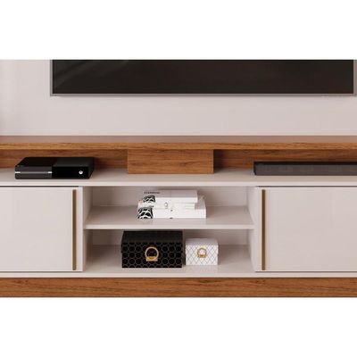 Home p/ TV até 70 Polegadas Martino c/ Prateleira Nichos e Pés 200x190cm Cedro/Bali - DJ Móveis