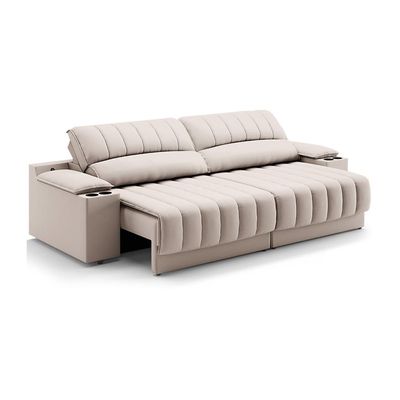 Sofá 3 Lugares Retrátil e Reclinável Murano com Porta-Copos Velosuede Areia 200 cm