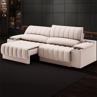 Sofá 3 Lugares Retrátil e Reclinável Murano com Porta-Copos Velosuede Areia 200 cm