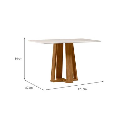 Mesa de Jantar Retangular com Tampo de Vidro Rubi Off White e Ypê 120 cm