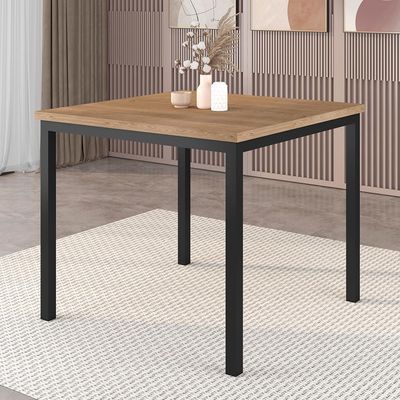 Mesa de Jantar Quadrada com Tampo de MDF Adriana Amadeirado e Preto 90 cm