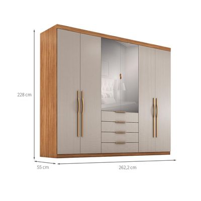 Guarda-Roupa Casal com Espelho Giardino 6 PT 4 GV Amêndola e Nude