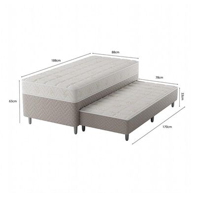 Cama Box Conjugada Solteiro com Cama Auxiliar Premier Unibox Molas Ensacadas (63x88x188) Bege