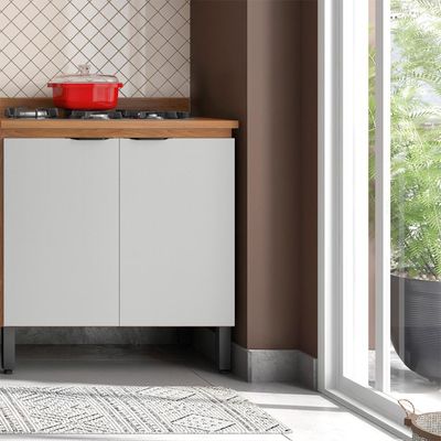 Balcão de Cozinha Firenze 2 PT Amêndola e Nude
