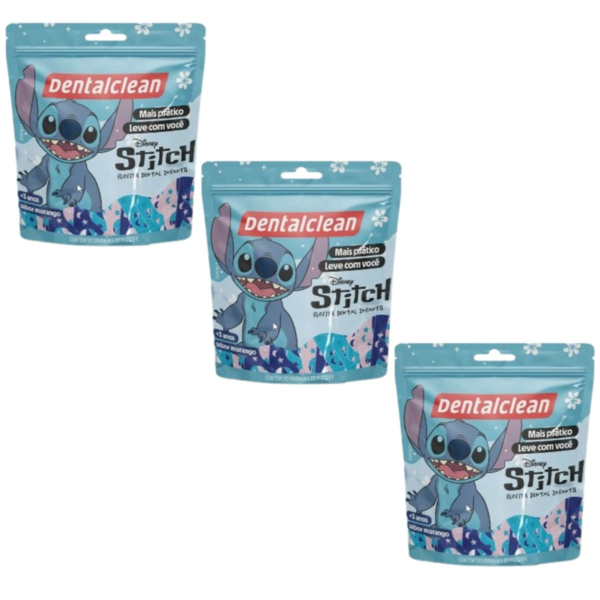 3X FIO DENTAL FLOSSER INFANTIL STITCH MORANGO - DENTALCLEAN