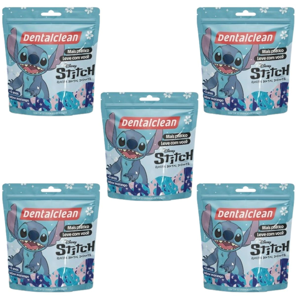 5X FIO DENTAL FLOSSER INFANTIL STITCH MORANGO - DENTALCLEAN