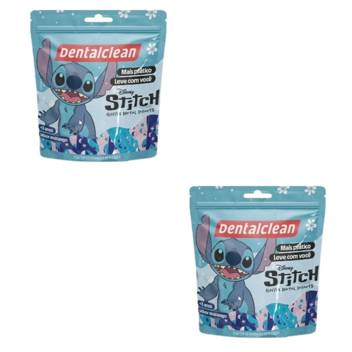 2X FIO DENTAL FLOSSER INFANTIL STITCH MORANGO - DENTALCLEAN