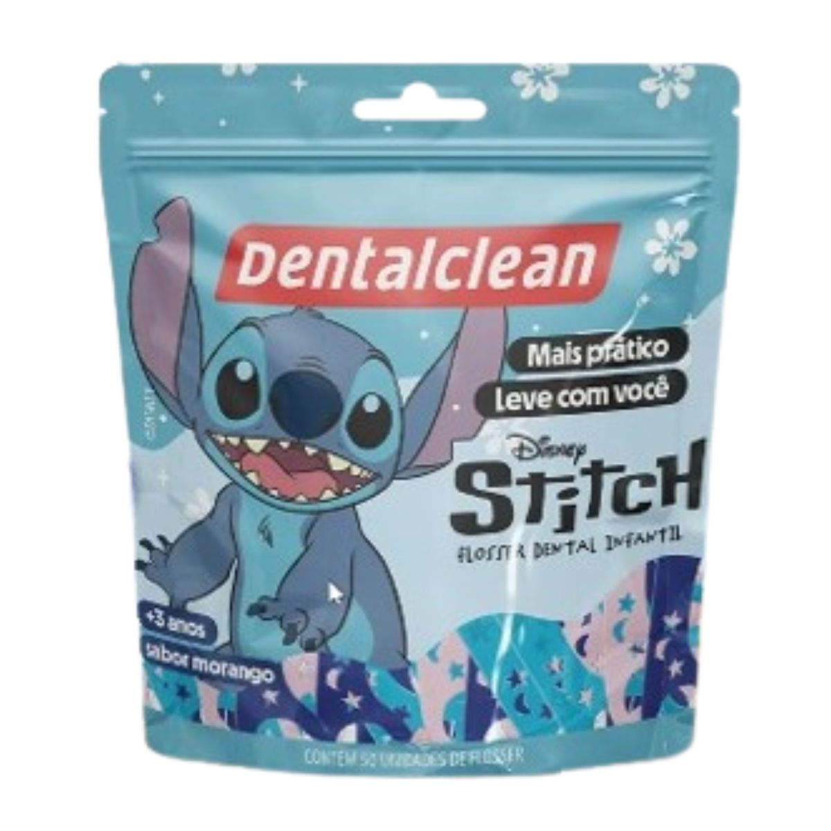 3X FIO DENTAL FLOSSER INFANTIL STITCH MORANGO - DENTALCLEAN