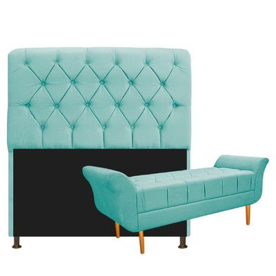 Kit Cabeceira e Recamier 160 Cm Queen Size Suede Tiffany