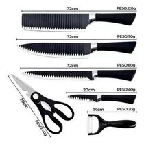 Kit Jogo Facas Churrasco Cozinha 6 Peças Aço Inox Facas