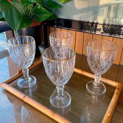 Jogo 12 Taça De Vidro Transparente Com Borda Dourada Fio De Ouro Greek 345ml Wolff