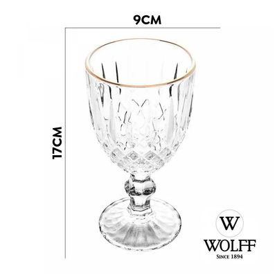 Jogo 8 Taça De Vidro Transparente Com Borda Dourada Fio De Ouro Greek 345ml Wolff