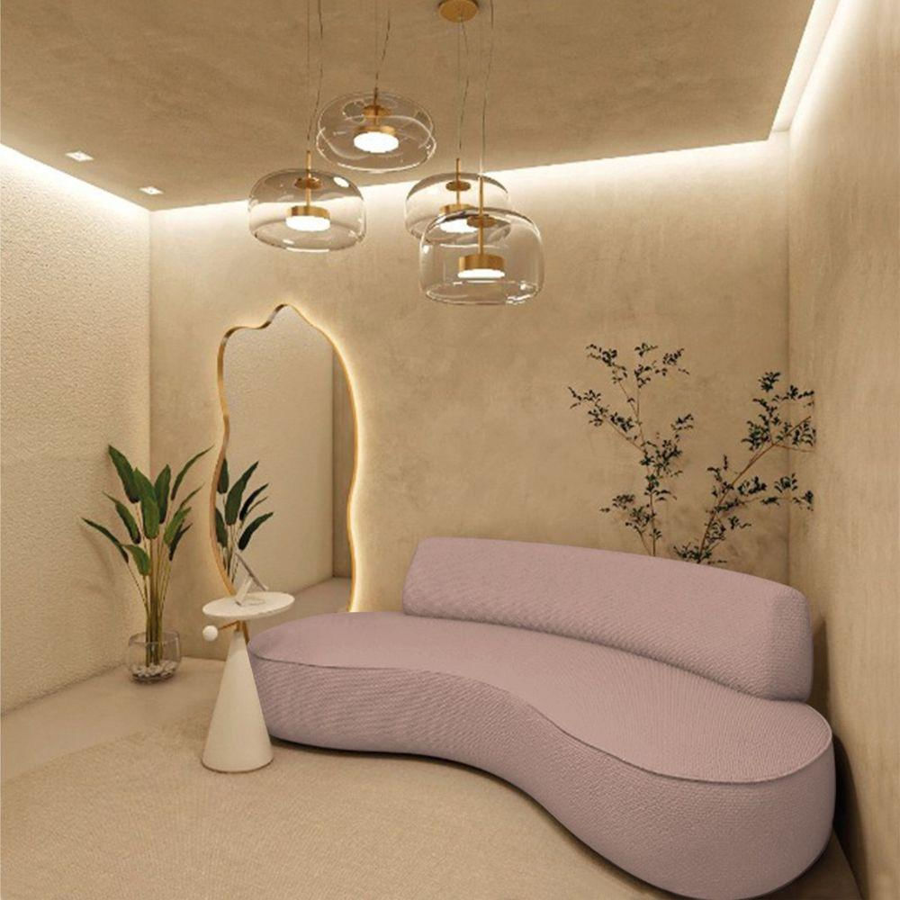 Sofá Curvo 2 Lugares Orgânico Escritório Recepção Sala Amsterdã 120cm Linho Rosê