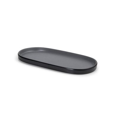 Petisqueira Prato Oval Preto Cinza Melanina Kit 3un de 23cm