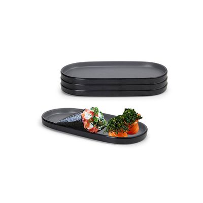 Petisqueira Prato Oval Preto Cinza Melanina Kit 3un de 23cm