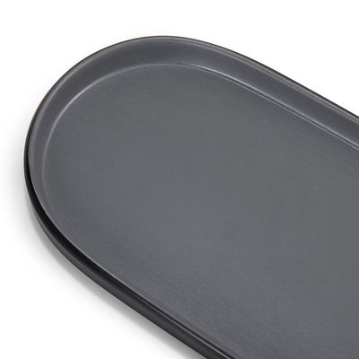 Petisqueira Prato Oval Preto Cinza Melanina Kit 3un de 23cm