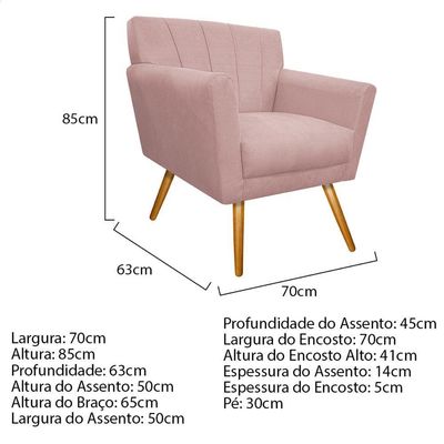 Kit Diva Recamier Vanessa 160cm Lado Direito E 01 Poltrona Laura Suede Cor Rosê