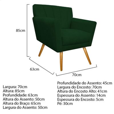 Kit Diva Recamier Vanessa 160cm Lado Direito E 01 Poltrona Laura Suede Cor Verde