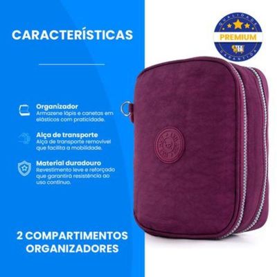 Estojo Escolar Lápis Nylon Ziper Resistente Com Organizador De Lápis Mais Canetinhas Marca Texto