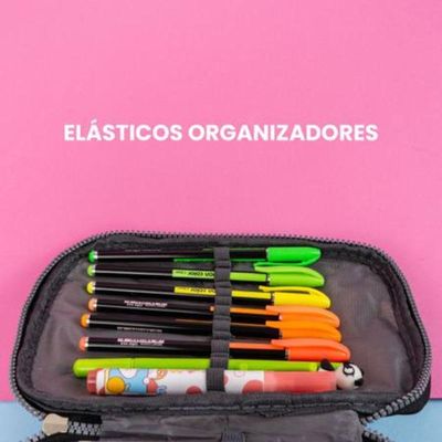 Estojo Escolar Lápis Nylon Ziper Resistente Com Organizador De Lápis Mais Canetinhas Marca Texto