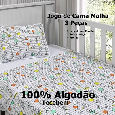 Jogo de Cama Tecebem Malha Berço Estampado Humor 3 Peças Branco