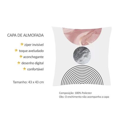 Capa de Almofada Rosa Lisa Preto Toque Veludo Circulos 2un
