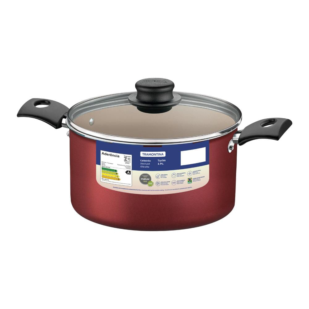 Caldeirão Tramontina Turim em Alumínio com Revestimento Interno e Externo em Antiaderente Starflon Max Vermelho 24 cm