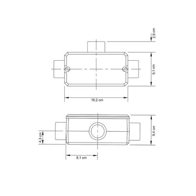 Condulete fixo 2" tipo "T" - com tampa / sem rosca / sem pintura