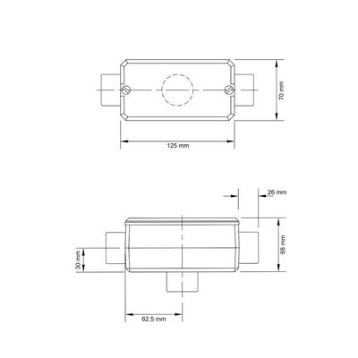 Condulete fixo 1.1/4" tipo "X" - com tampa / rosca BSP / sem pintura