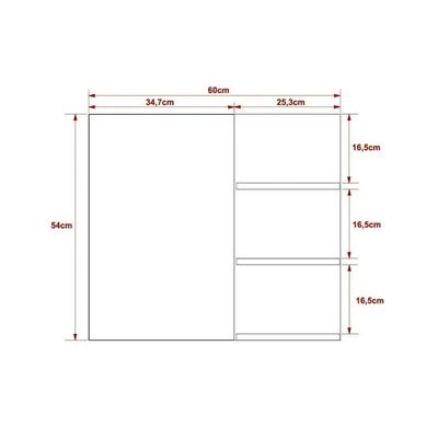 Armário de Banheiro c/ Espelho BN3608 3 Prateleiras 60cm Amêndoa - Tecno Mobili