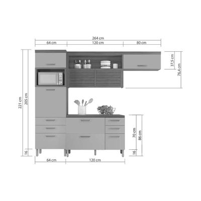 Cozinha Completa Princesa 3 Peças (1Aéreo+1Balcão+1Paneleiro) C3P20 Freijo/Off White - Nesher