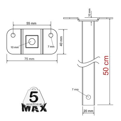 06 Suportes Refletor Base Reta Braço 50 Cm 6 Cjts - Branco
