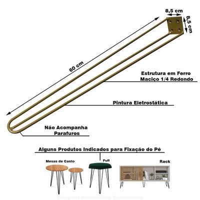 Kit 10 Pés De Metal 60 Cm Mesa De Canto Aparador Dourado