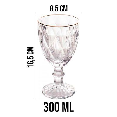 Taça De Vidro Com Borda Dourada Diamond Cor Transparente água 300ml Class Home