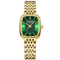 Relógio De Pulso Quartzo Feminino Design Elegante Strass Pulseira Em Aço Inoxidavel Verde