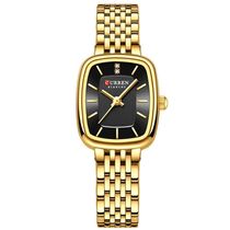 Relógio De Pulso Quartzo Feminino Design Elegante Strass Pulseira Em Aço Inoxidavel Preto Dourado