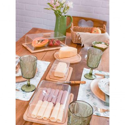 Porta Queijo Bambu Com Tampa Acrílico 19 Cm