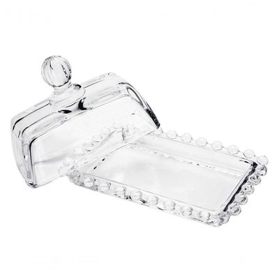 Manteigueira Cristal G 17 Cm X 10,5 Cm X 10 Cm Pearl Bolinha Wolff Transparente