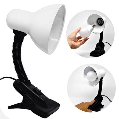 Luminária Articulada Branca Com Garra Presilha Bivolt E27 Para Escritório E Estudo