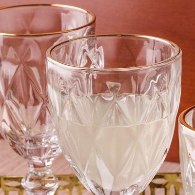 Jogo 6 Taças De Vidro Com Borda Dourada Diamond Cor Transparente água 300ml Class Home