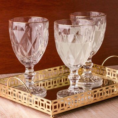 Jogo 8 Taças De Vidro Com Borda Dourada Diamond Cor Transparente água 300ml Class Home