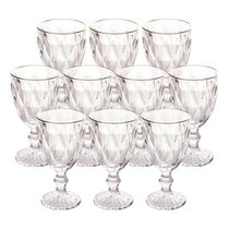 Jogo 10 Taças De Vidro Com Borda Dourada Diamond Cor Transparente água 300ml Class Home